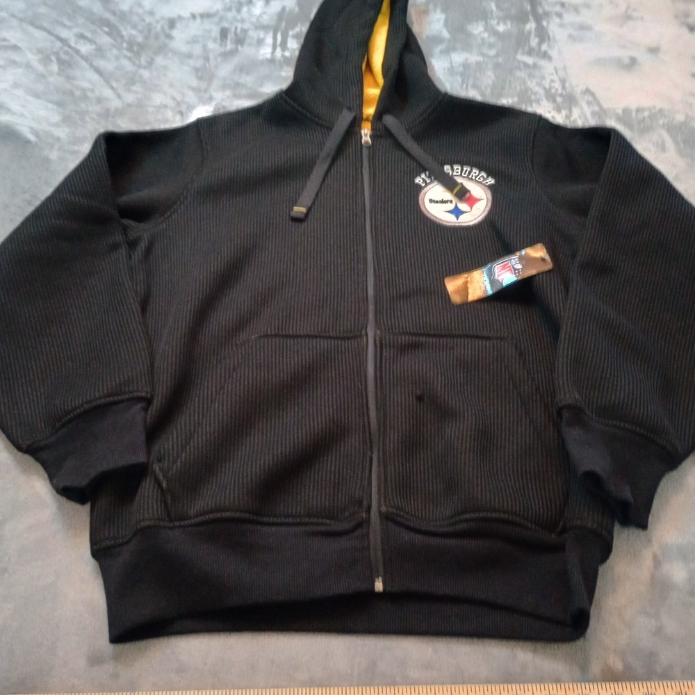 NFL Team Apparel Pittsburgh Steelers Full Zip Hooded Jacket Waffle Knit FLAWS